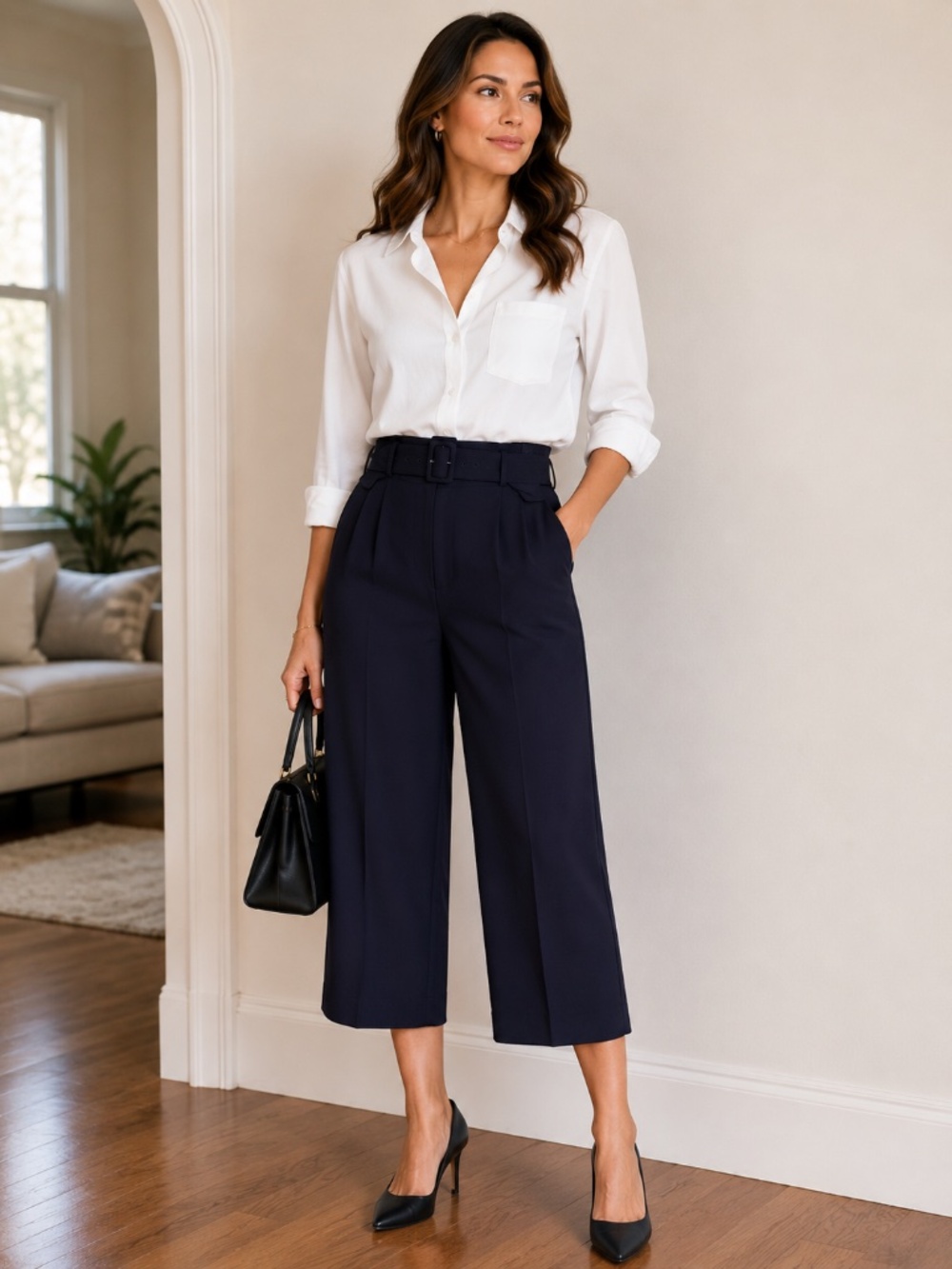 Wide Leg Crop Pant in Navy